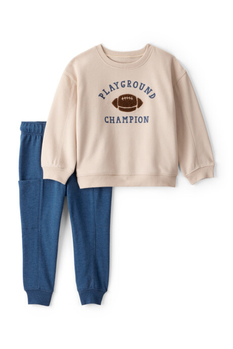 Set dos piezas de algodón, pantalón y buzo, diseño football Sin color