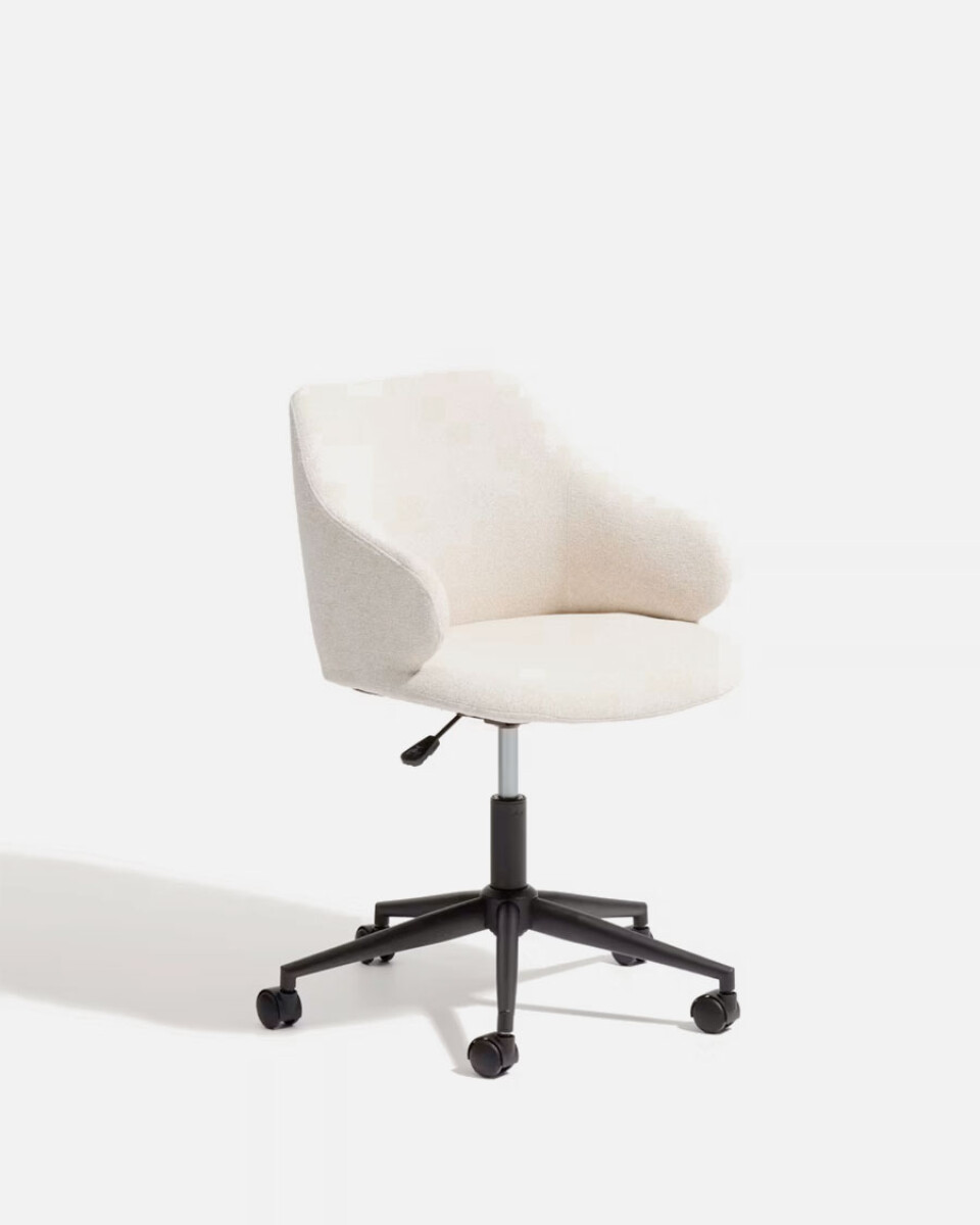 Silla de escritorio Einara chenilla beige y patas de acero negro 