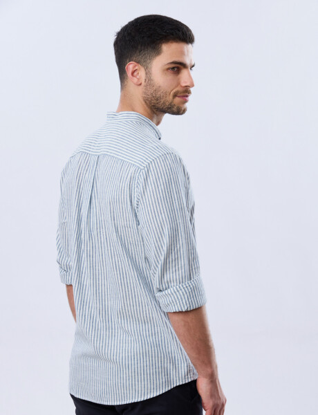 CAMISA RAYADA DE LINO CUELLO MAO Denim