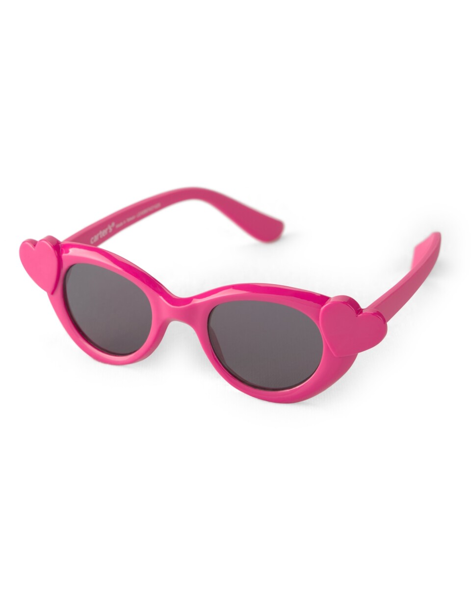 Lentes de sol, protección 100% UVA-UVB, rosados, diseño corazones laterales. Talle 12/24M 