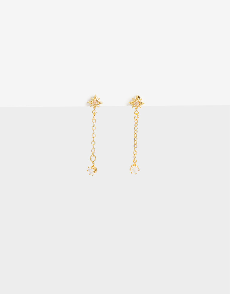 Aros Colgantes Cortos Cubic zirconia Aros Cortos Mystic Bañado En Oro - Dorado