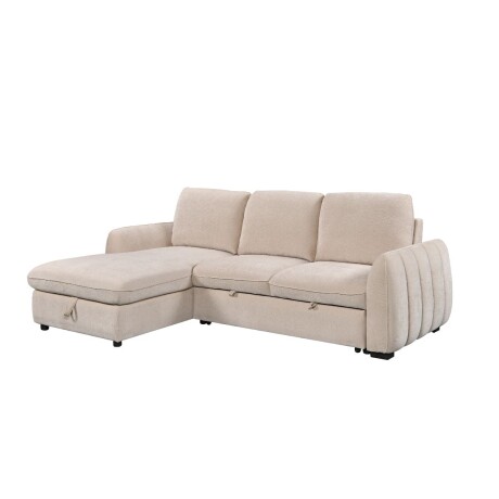 Rinconera Cama Thesi (C/Baúl) - Tela Microfibra - Chaise izquierdo City 102 (Beige)