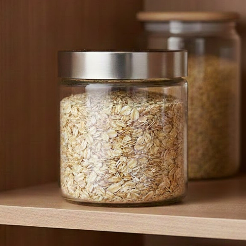 Frasco de vidrio cilíndrico con tapa 850 ml rosca metal PLATA