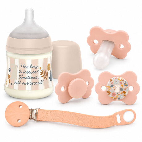 Set Suavinex Mamadera + 2 Chupetes SX Pro + Broche Clip Rosa