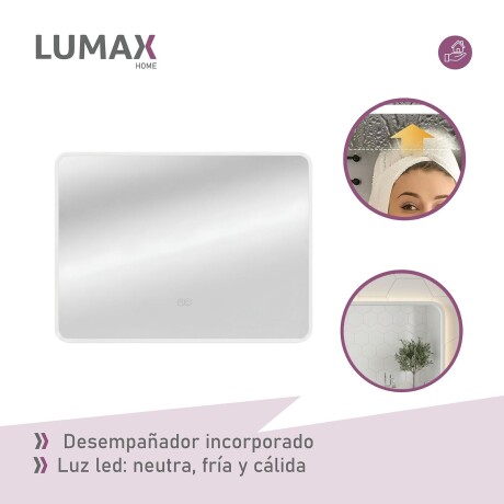 Espejo Horizontal Lumax c/marco desempañador y luz 90x70cm Blanco
