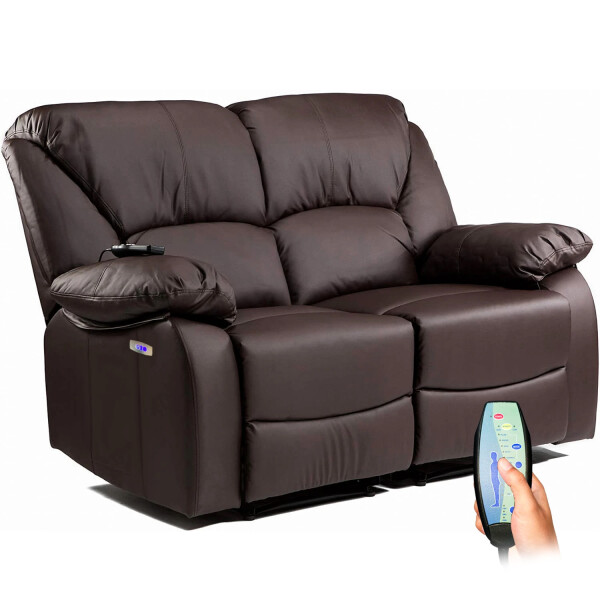 Sofá Sillón 2 Cuerpos Reclinable Masajeador Electrico Living Color Variante Marron