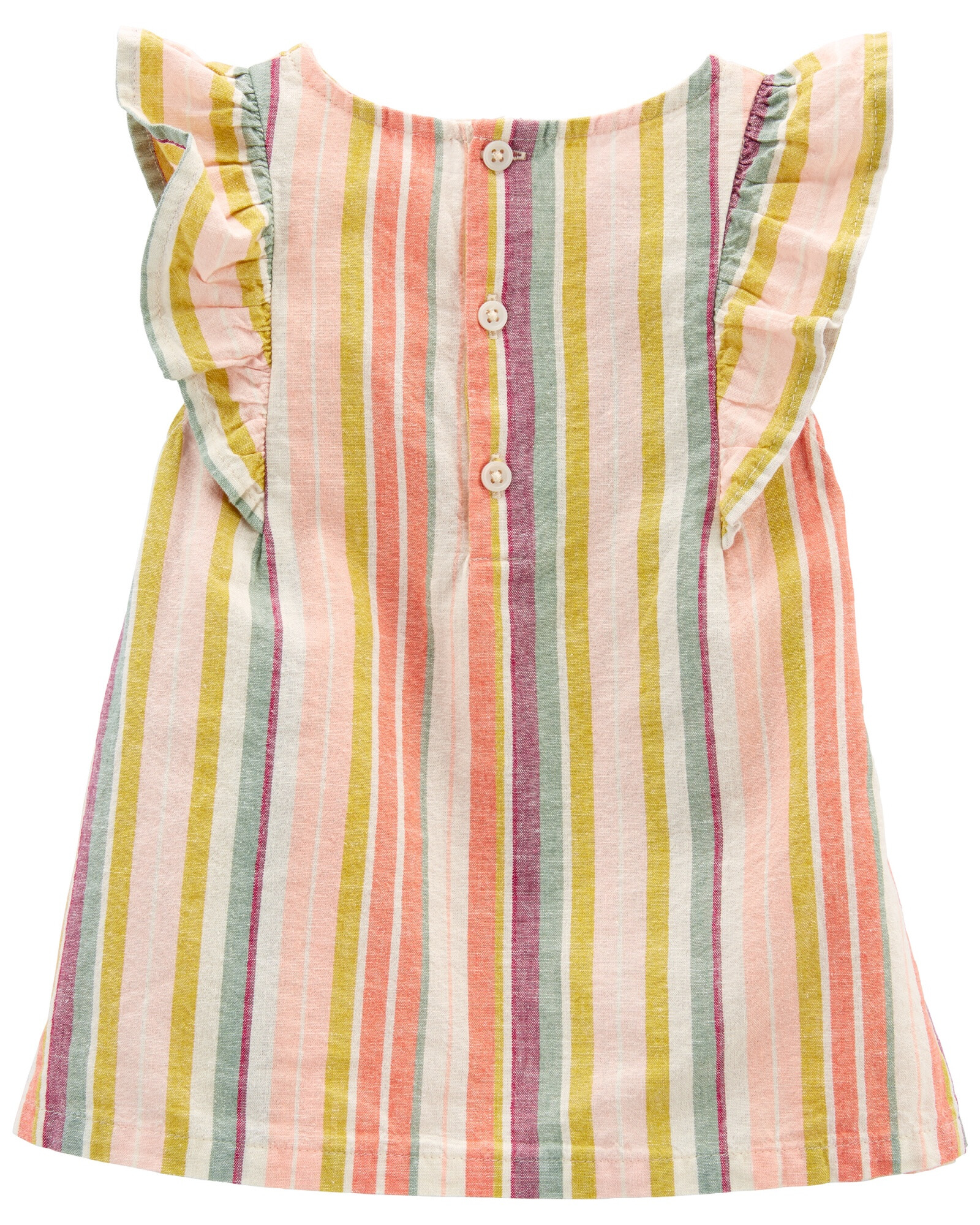 Blusa de lino con volados y diseño a rayas Sin color