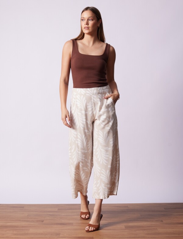 Pantalon Lino Crop BEIGE/MULTI