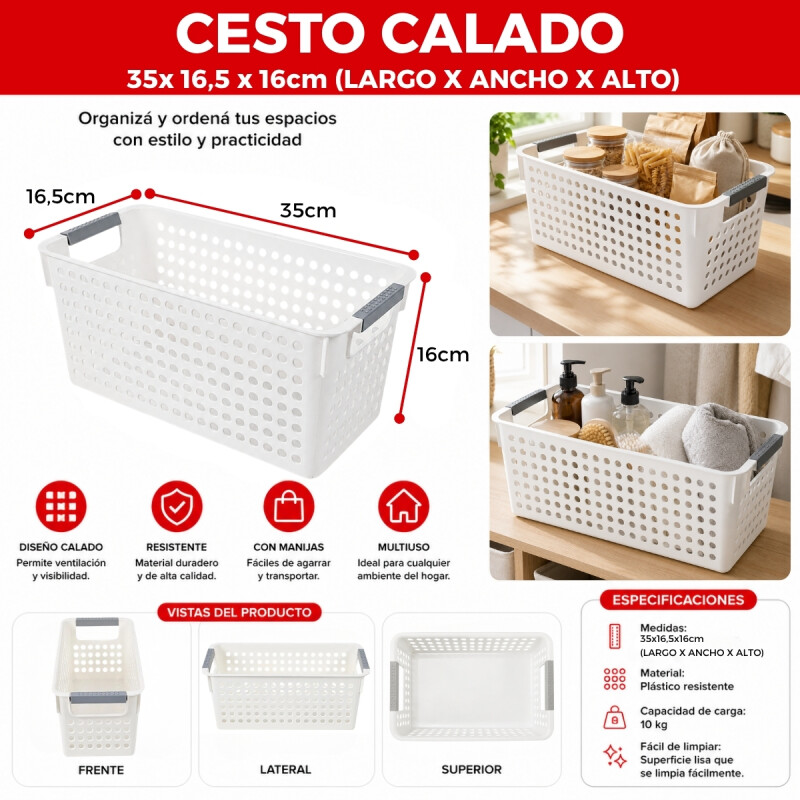Cesto calado angosto M 35 X 16,5 X 16 BLANCO