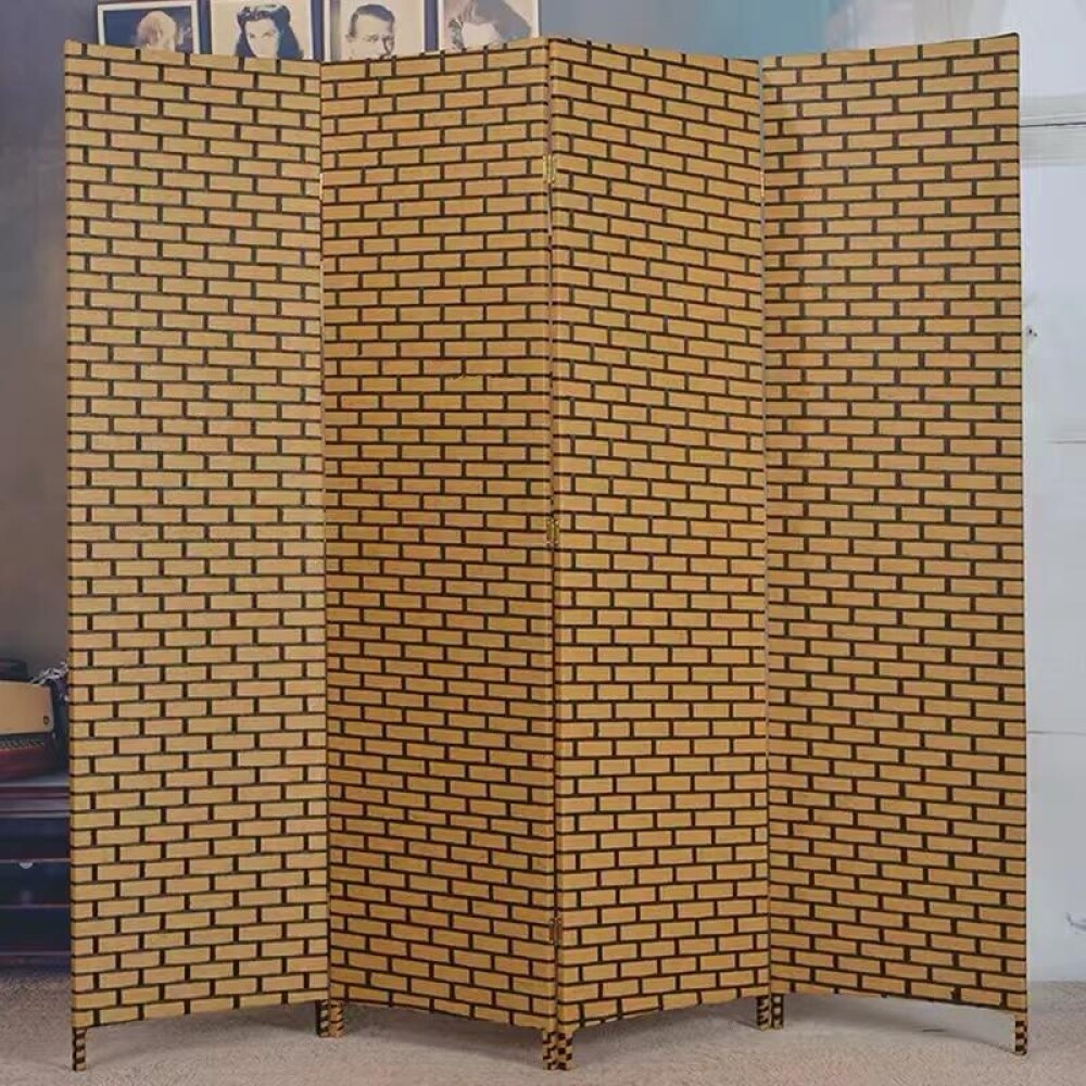 Biombo Boho Nhome 4 Paneles Madera Ratán Clásico Ladrillo