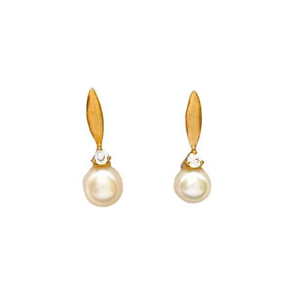 Caravanas Perlas- Oro bajo - Perla de río y zirconia- CA8229 conperla