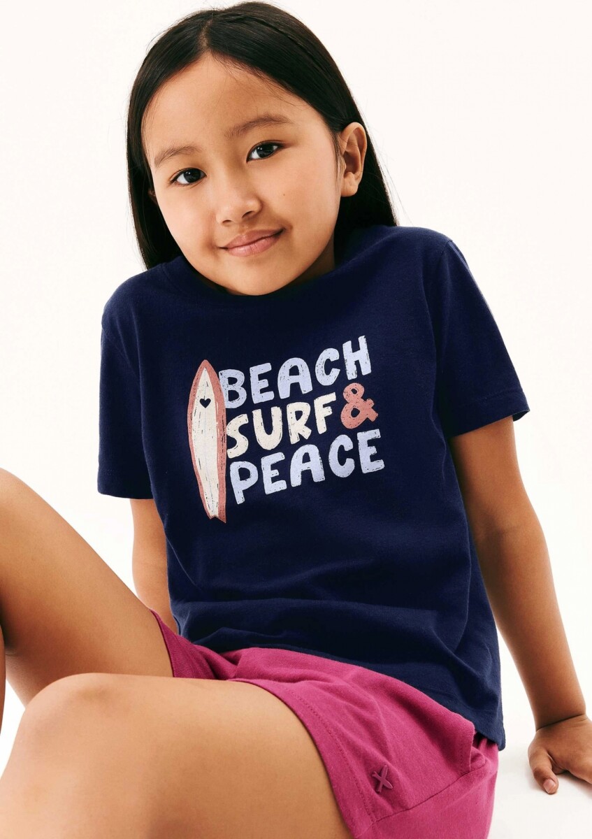 CAMISETA BÁSICA INFANTIL CON ESTAMPA - AZUL 