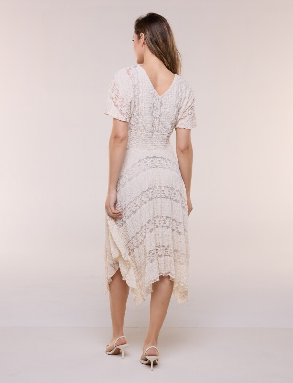 Vestido De Encaje Con Frunces BEIGE CLARO