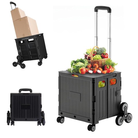 Carro Caja Plegable Ruedas Multiuso Hierro Carrito Escalera Variante Color Negro
