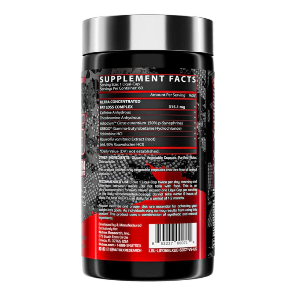 Lipo-6 Black | Quemador de Grasa Termogénico | 60 Cápsulas - Nutrex Lipo-6 Black | Quemador de Grasa Termogénico | 60 Cápsulas - Nutrex