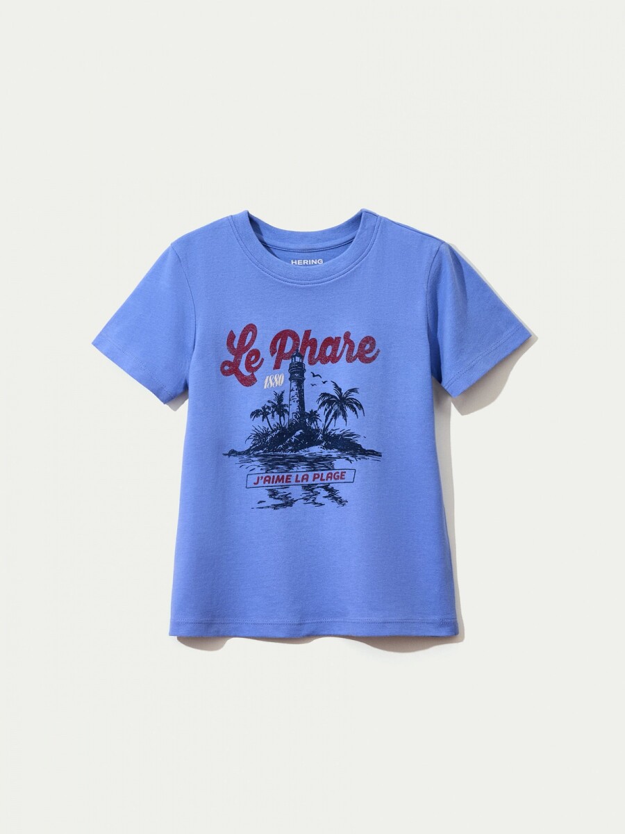 CAMISETA BÁSICA INFANTIL CON ESTAMPA - AZUL 