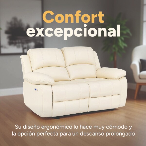 Sofá Sillón 2 Cuerpos Reclinable Masajeador Electrico Living Color Variante Crema