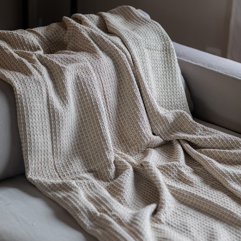 Manta para sillón y cama algodón Beige Waffle 250cm