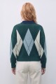 Sweater rombos cuello polo verde ingles