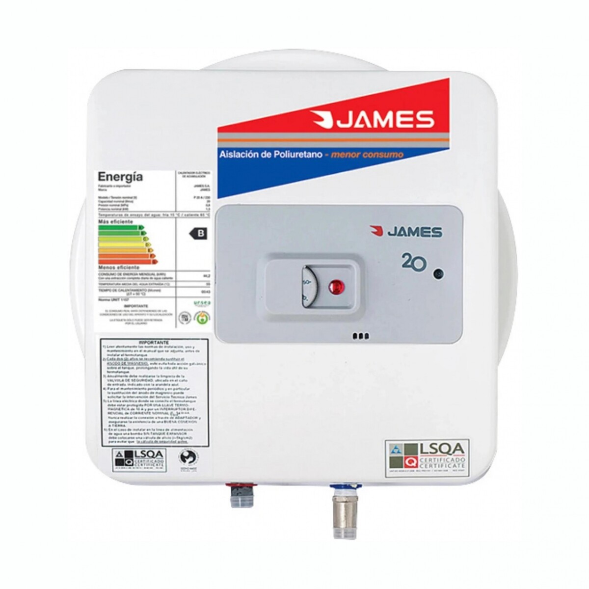 Termotanque JAMES Prisma 1500W Capacidad 20L Acero 