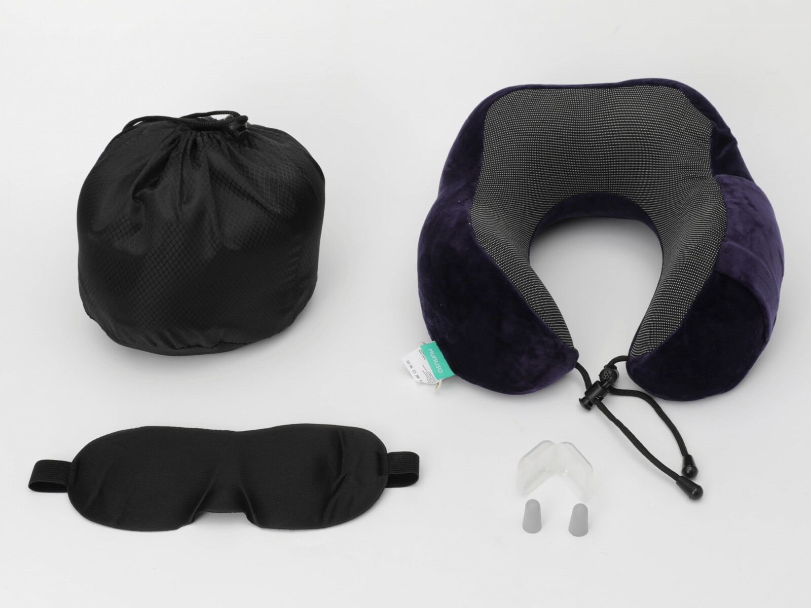ALMOHADA CERVICAL DE ESPUMA VISCOELÁSTICA EN FORMA DE U CON ANTIFAZ Y TAPONES PA 