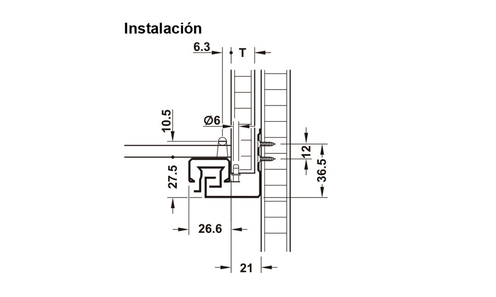 Guia oculta UFA para cajón PUSH 433.03.5 300
