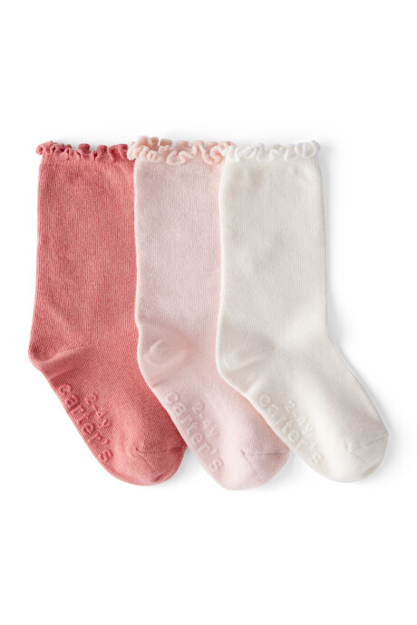 Pack tres pares de medias de algodón, rosadas Pack tres pares de medias de algodón, rosadas