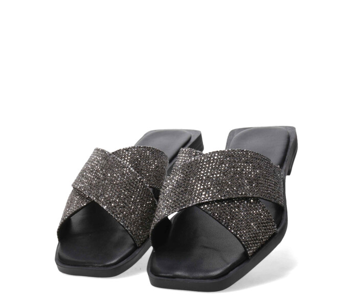 Sandalias de Mujer Bottero con Tiras Cruzadas de Brillos Negro