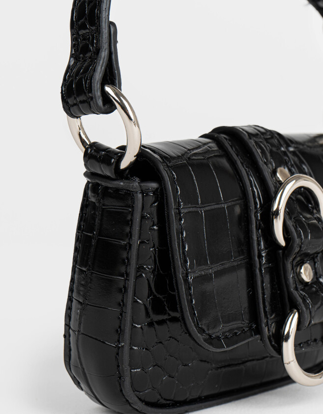 Monederos Monedero Formato Bolso Croco - Negro
