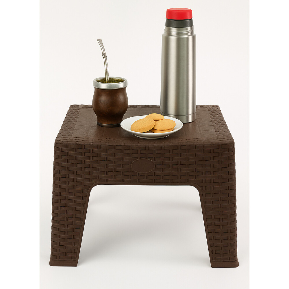 Mesa Ratona Simil Ratan Para Exteriores Marrón