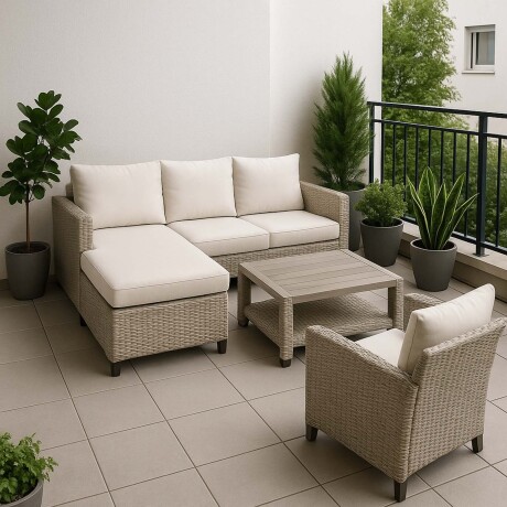 SET DE LIVING EXTERIOR RATTAN-SINTETICO NATURAL-BEIGE COZUMEL