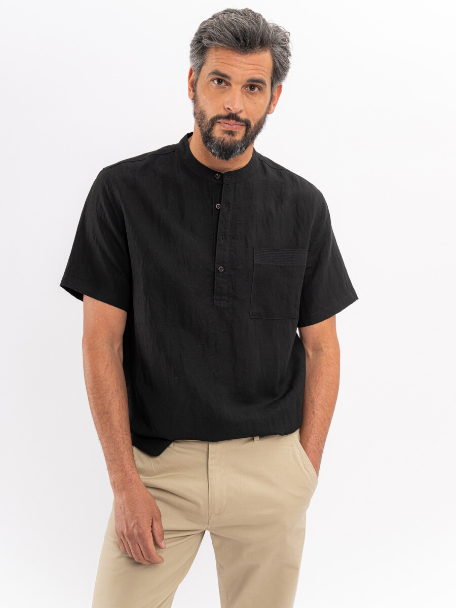 Camisa m/c cuello mao - negro 