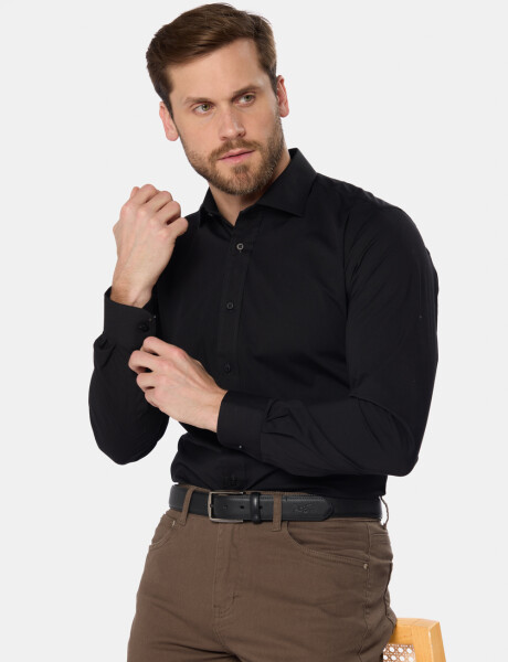 CAMISA LISA DE VESTIR CON SPANDEX Negro