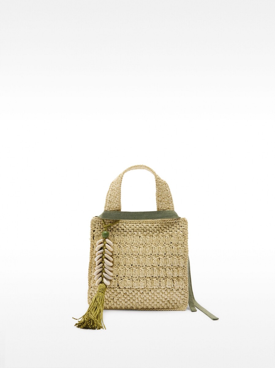 Bolsa Tote Efecto Rafia Con Detalle De Conchas Colgante S - natural 