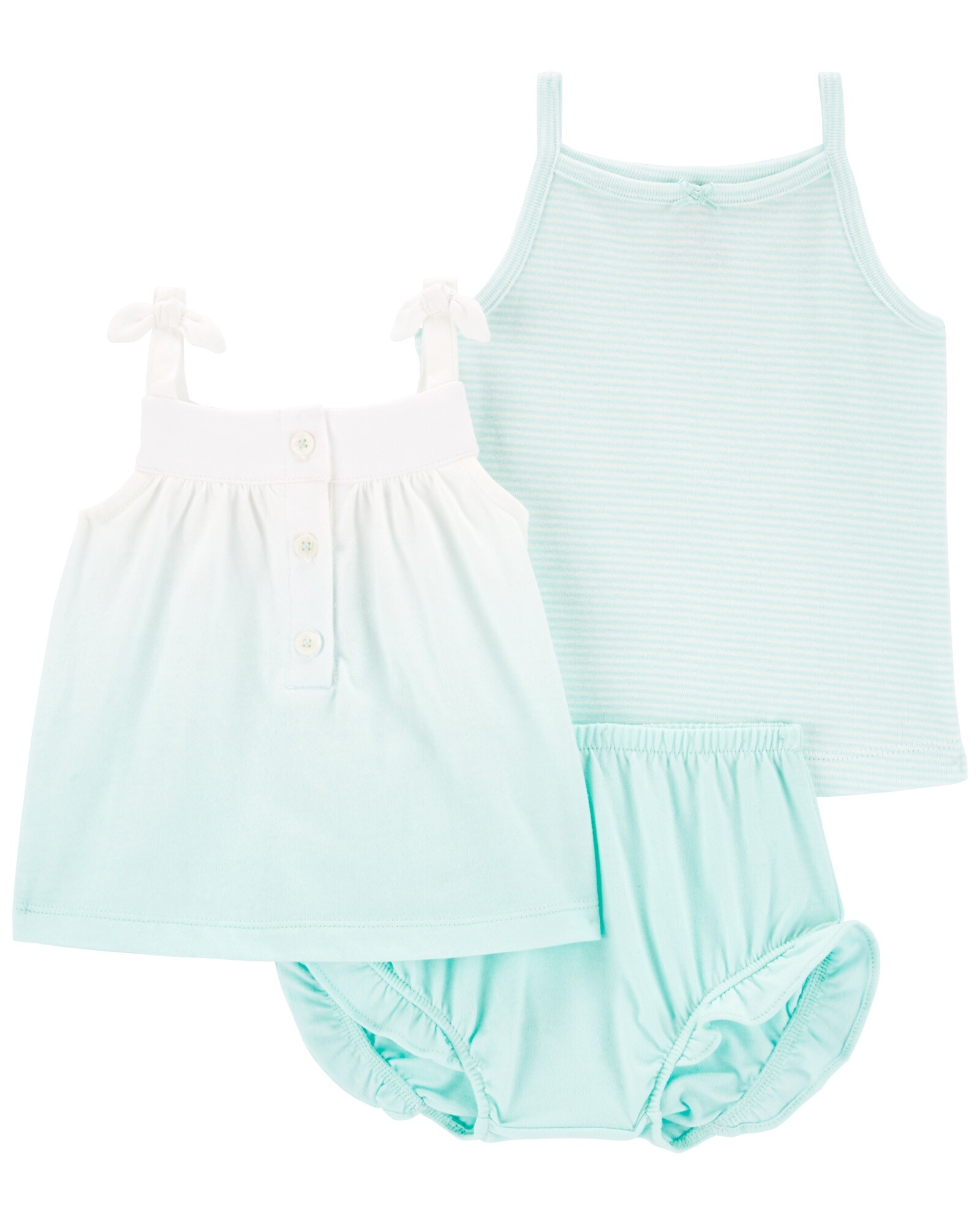 Set tres piezas de algodón, short y dos musculosas turquesa Sin color
