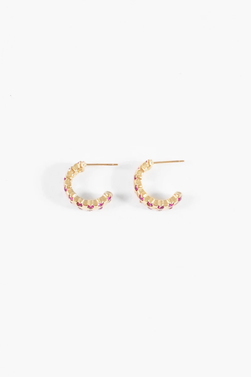 Aros acero strass fucsia 2 cm dorado