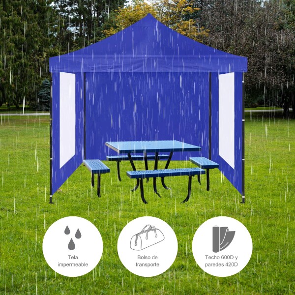 Gazebo Plegable con Paredes y Ventanas 3x3 Para Playa o Jardín Autoarmable Color Azul Gazebo Plegable 3x3 M Autoarmable Ventanas Jardin Toldo Uv Color Azul