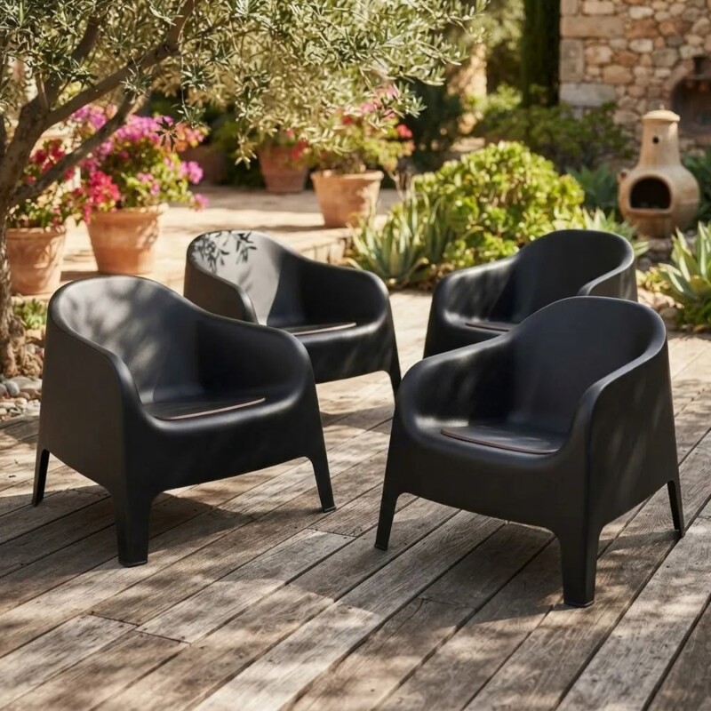 Set de 4 Sillas Plastico Skarpo Jardin Negro