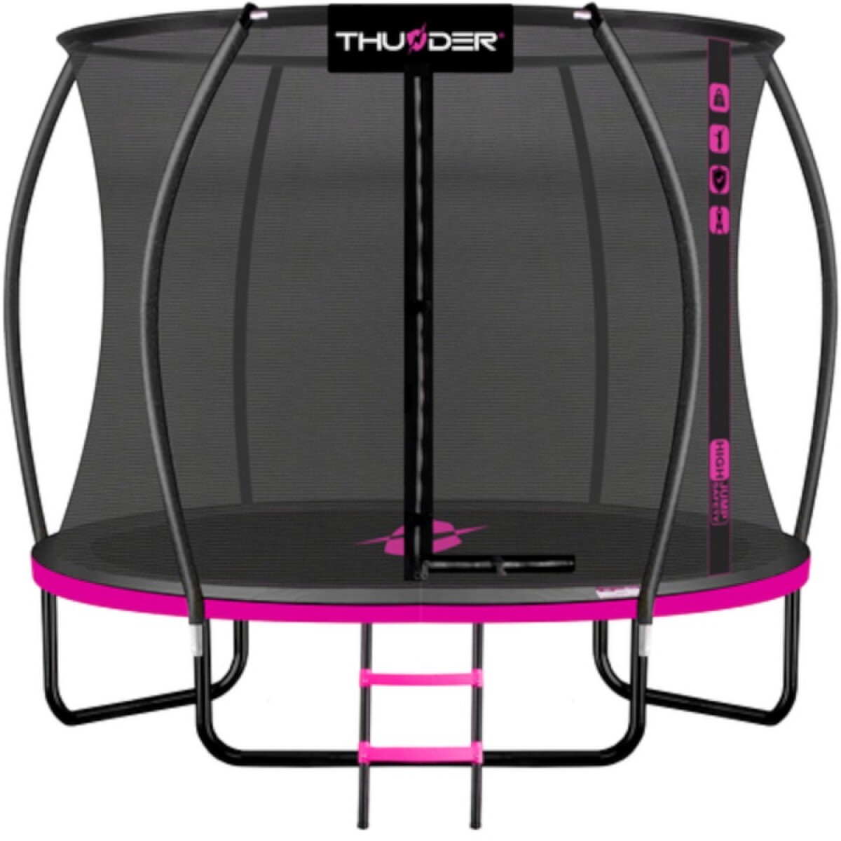 Cama Elástica THUNDER®️ 245 cm con Red y Escalera - ROSA 