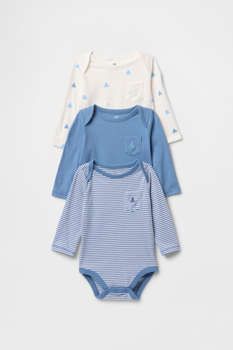 Bodies Pack X3 Manga Larga Bebe Soft Cornflower
