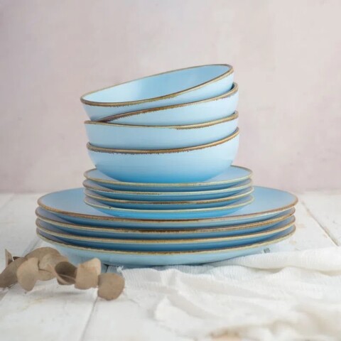 Juego de porcelana de 12 Piezas Blue Matte Juego de porcelana de 12 Piezas Blue Matte