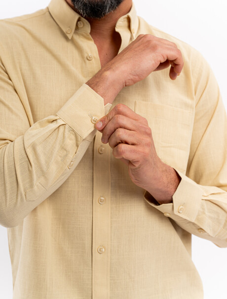 Camisa m/l lisa efecto lino beige