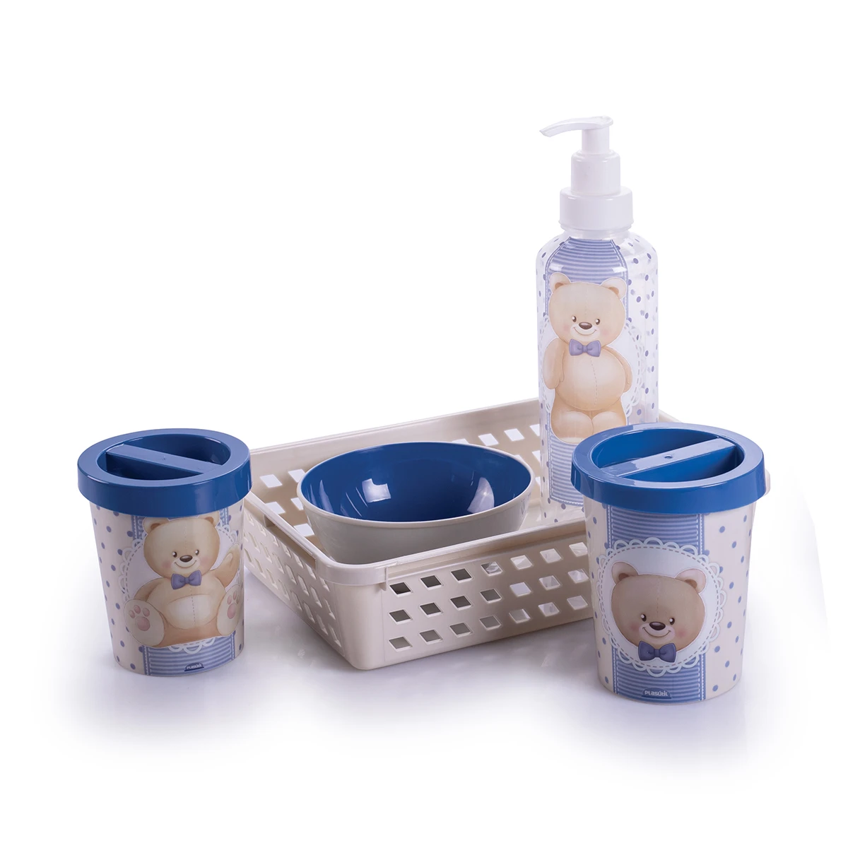 Set x5 para Baño Infantil Varios Personajes - OSOS AZUL 
