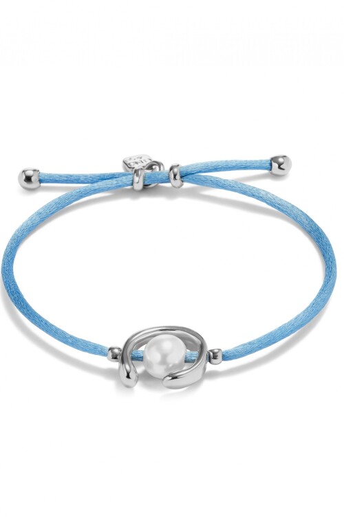 PULSERA DE HILO AZUL CON PERLA SHELL FORNITURA BAÑADA EN PLATA DE LEY. Pulsera
