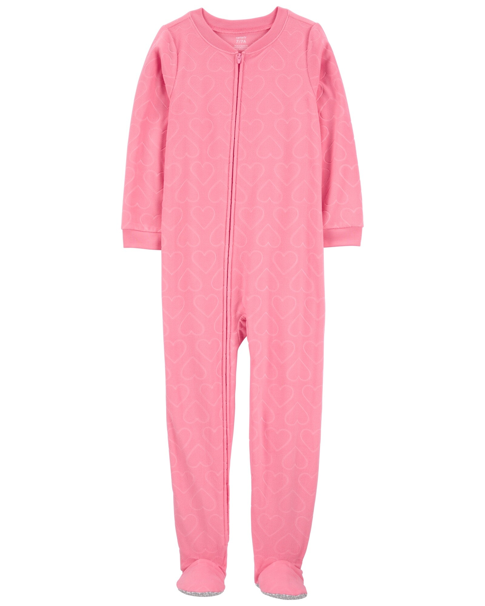 Pijama uno pieza de micropolar, con pie, diseño corazones. Talles 6-8 Sin color