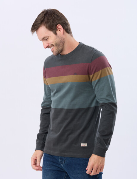 REMERA RAYADA DE ALGODÓN GRIS