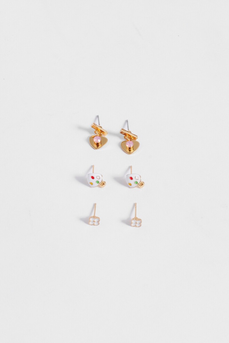 Set de 3 caravanas con dije dorado