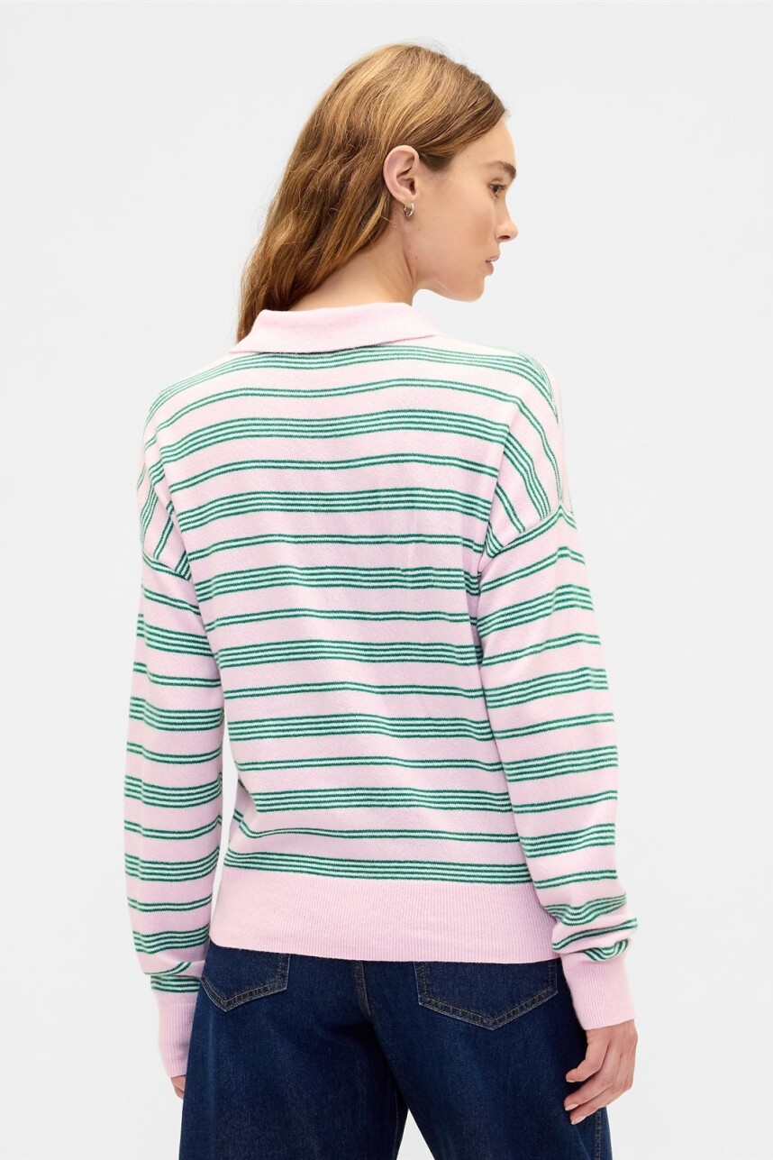Buzo Cashsoft Tipo Polo Mujer Pink Green Stripe
