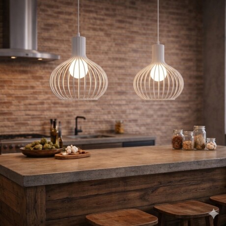 Lampara colgante jaula circular Blanca