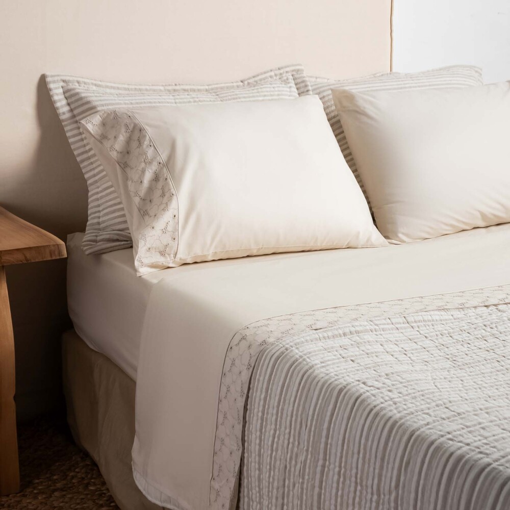 JGO SÁBANAS KING ALGODON NATURAL-BEIGE BRODERIE 200H ARENA